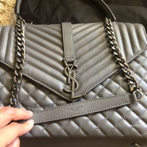Large Tri Quilt Leather Envelope Gray Bag